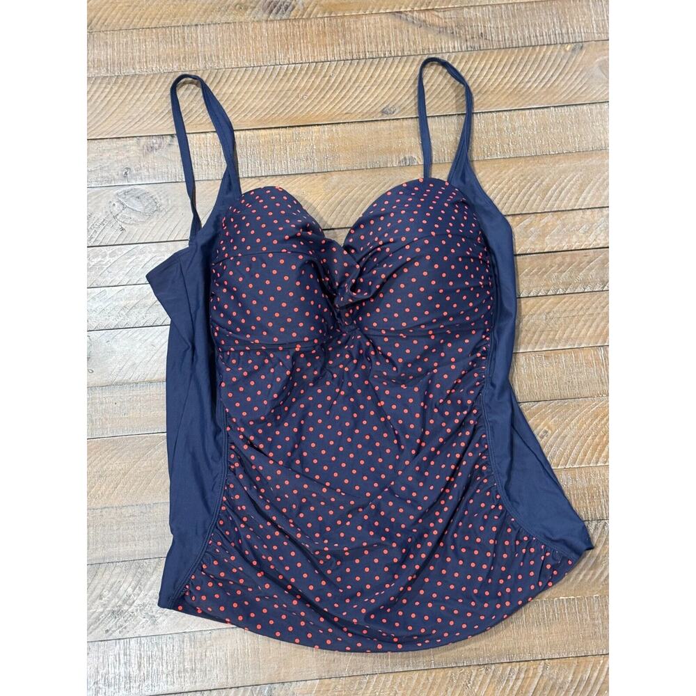 Mazu Swim Tankini - TOP ONLY - Navy/Red Polka Dots - 24W D/DD